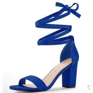 Allegra K open toe lace up ankle strap chunky heel sandals deep royal blue 8 New